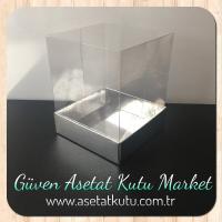 10x10x12 Altı Gümüş Metalize Karton Üstü Asetat Kutu
