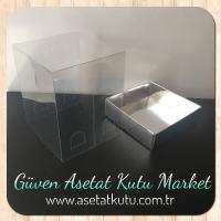 10x10x12 Altı Gümüş Metalize Karton Üstü Asetat Kutu