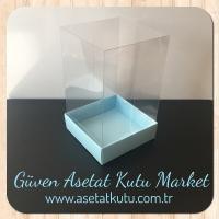 10x10x16 Altı Mavi Karton Üstü Asetat Kutu