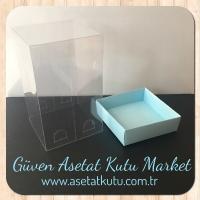 10x10x16 Altı Mavi Karton Üstü Asetat Kutu