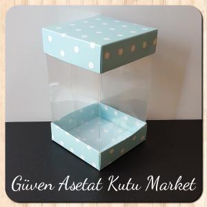 10x10x16 Çift Taraflı Mavi Puantiyeli Karton Kutu