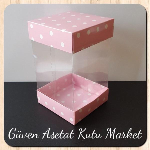 10x10x16 Çift Taraflı Pembe Puantiyeli Karton Kutu
