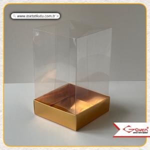10x10x16 Altı Gold Metalize Karton Üstü Asetat Kutu