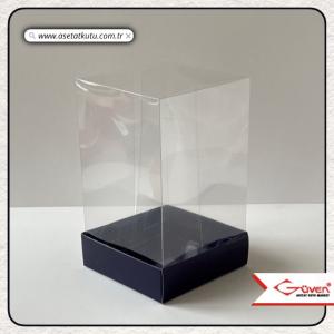 10x10x16 Altı Lacivert Karton Üstü Asetat Kutu