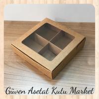 [4 Bölmeli] 10x10x3 Altı Kraft Pencereli Karton Kutu