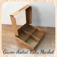 [4 Bölmeli] 10x10x3 Altı Kraft Pencereli Karton Kutu