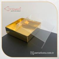 10x10x3 Altı Gold Metalize Karton Üstü Asetat Kutu