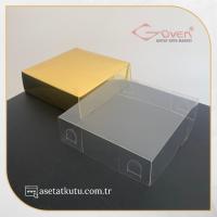 10x10x3 Altı Gold Metalize Karton Üstü Asetat Kutu
