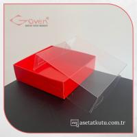 10x10x3 Altı Kırmızı Karton Üstü Asetat Kutu