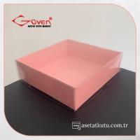10x10x3 Altı Pembe Karton Üstü Asetat Kutu