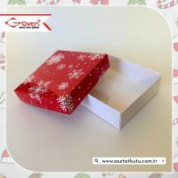 10x10x3 Tabanı Beyaz, Kapağı Kar Taneli Karton Kutu