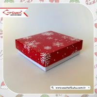10x10x3 Tabanı Beyaz, Kapağı Kar Taneli Karton Kutu
