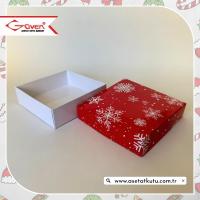10x10x3 Tabanı Beyaz, Kapağı Kar Taneli Karton Kutu
