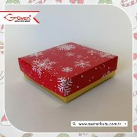 10x10x3 Tabanı Gold, Kapağı Kar Taneli Karton Kutu