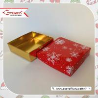 10x10x3 Tabanı Gold, Kapağı Kar Taneli Karton Kutu