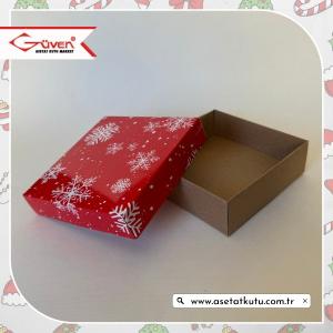 10x10x3 Tabanı Kraft, Kapağı Kar Taneli Karton Kutu