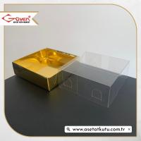10x10x4 Altı Gold Metalize Karton Üstü Asetat Kutu