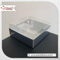 10x10x4 Altı Gümüş Metalize Karton Üstü Asetat Kutu