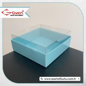 10x10x4 Altı Mavi Karton Üstü Asetat Kutu