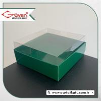 10x10x4 Altı Yeşil Karton Üstü Asetat Kutu