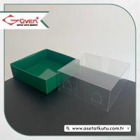 10x10x4 Altı Yeşil Karton Üstü Asetat Kutu