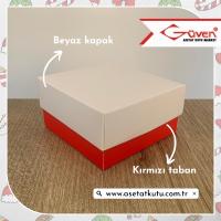 10x10x5 Tabanı Kırmızı, Kapağı Beyaz Karton Kutu