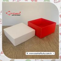 10x10x5 Tabanı Kırmızı, Kapağı Beyaz Karton Kutu
