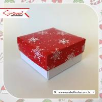 10x10x5 Tabanı Beyaz, Kapağı Kar Taneli Karton Kutu