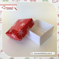 10x10x5 Tabanı Beyaz, Kapağı Kar Taneli Karton Kutu