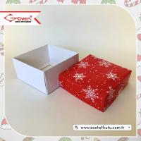 10x10x5 Tabanı Beyaz, Kapağı Kar Taneli Karton Kutu