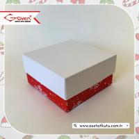 10x10x5 Tabanı Kar Tanesi Desenli, Kapağı Beyaz Karton Kutu