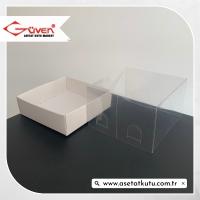 10x10x6 Altı Beyaz Karton Üstü Asetat Kutu