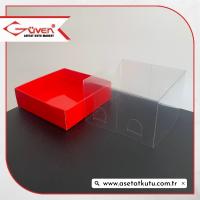 10x10x6 Altı Kırmızı Karton Üstü Asetat Kutu