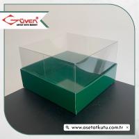 10x10x6 Altı Yeşil Karton Üstü Asetat Kutu