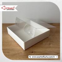 11x11x3 Altı Beyaz Karton Üstü Asetat Kutu