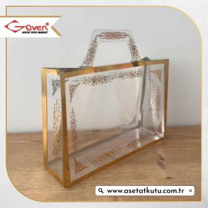 11x16x5 Gold Yaldızlı Asetat Çanta [Kilitli Model]
