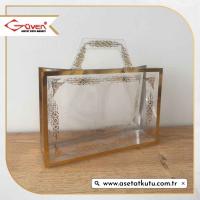 11x16x5 Gold Yaldızlı Asetat Çanta [Kilitli Model]
