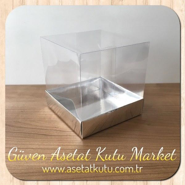 12x12x12 Altı Gümüş Metalize Karton Üstü Asetat Kutu