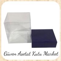 12x12x12 Altı Lacivert Karton Üstü Asetat Kutu