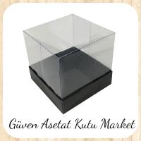 12x12x12 Altı Siyah Karton Üstü Asetat Kutu