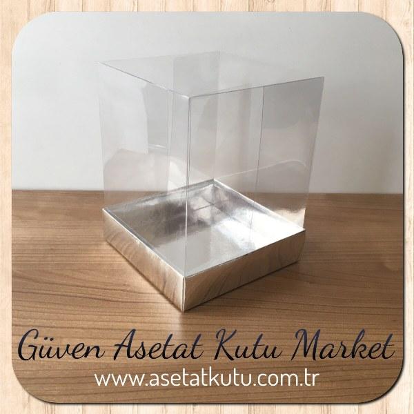 12x12x15 Altı Gümüş Metalize Karton Üstü Asetat Kutu