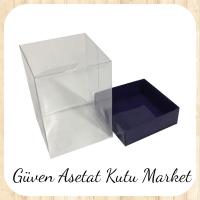 12x12x15 Altı Lacivert  Karton Üstü Asetat Kutu