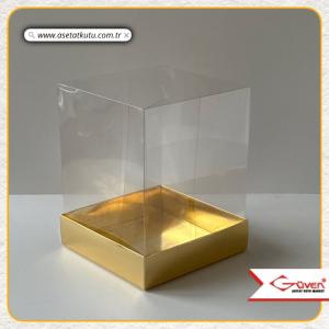 12x12x15 Altı Gold Metalize Karton Üstü Asetat Kutu