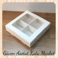 [4 Bölmeli] 12x12x3 Beyaz Pencereli Karton Kutu