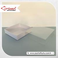 12x12x3 Altı Beyaz Karton Üstü Asetat Kutu