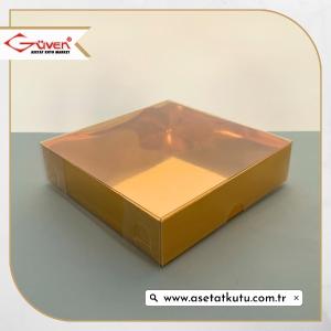 12x12x3 Altı Gold Metalize Karton Üstü Asetat Kutu
