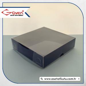 12x12x3 Altı Lacivert Karton Üstü Asetat Kutu