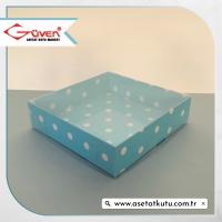 12x12x3 Altı Mavi Zemin Beyaz Puantiyeli Karton Üstü Asetat Kutu