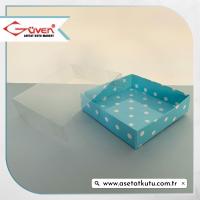 12x12x3 Altı Mavi Zemin Beyaz Puantiyeli Karton Üstü Asetat Kutu