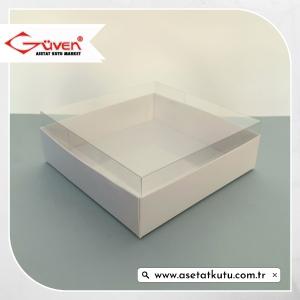 12x12x4 Altı Beyaz Karton Üstü Asetat Kutu